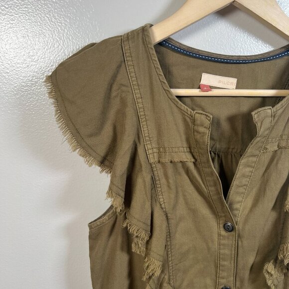 Anthropologie Pilcro Flutter-Sleeve Buttondown Tunic Dress Size Medium Green - Picture 5 of 10